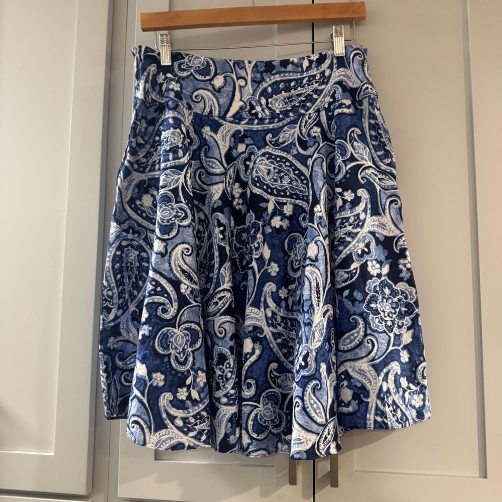 Lauren Ralph Lauren Petite Blue Paisley Cotton A-Line Skater Skirt 6P Floral - Picture 2 of 5